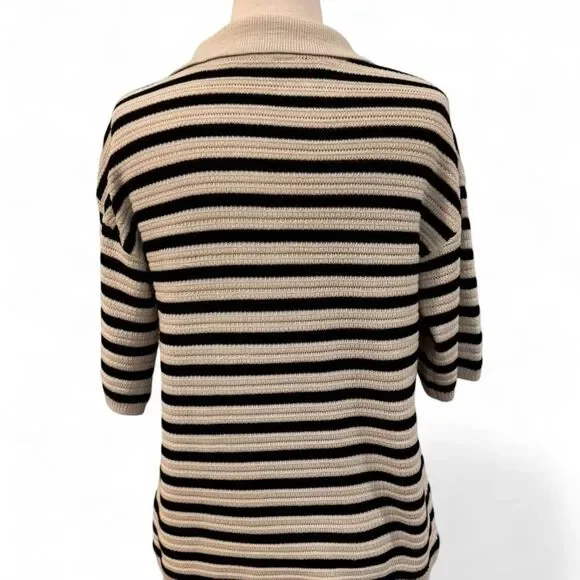 Apricot Women's Tan Black Cardigan Small Minimalist Preppy Short Sleeve Capsule - Picture 5 of 6